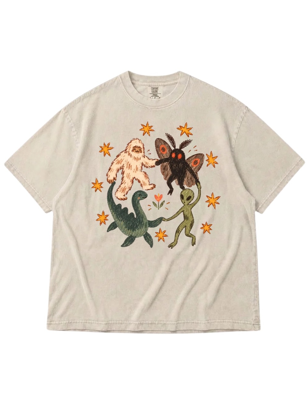 Comfort Colors Ivory Graphic Short Sleeve Tee with Multicolor Creature Print